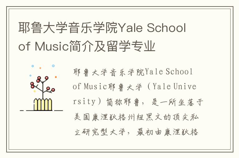 耶鲁大学音乐学院Yale School of Music简介及留学专业