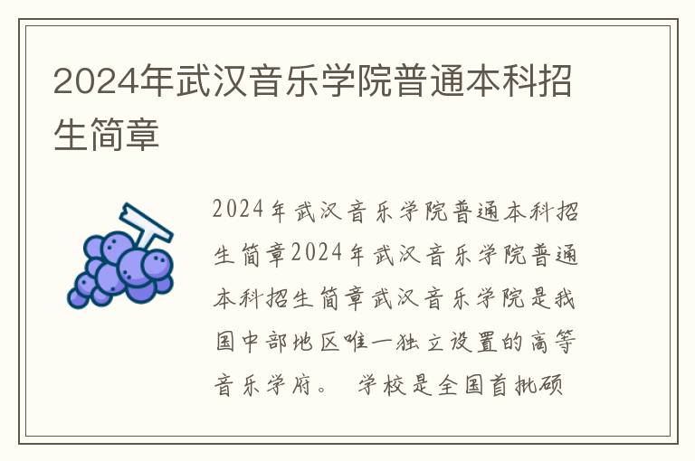 2024年武汉音乐学院普通本科招生简章