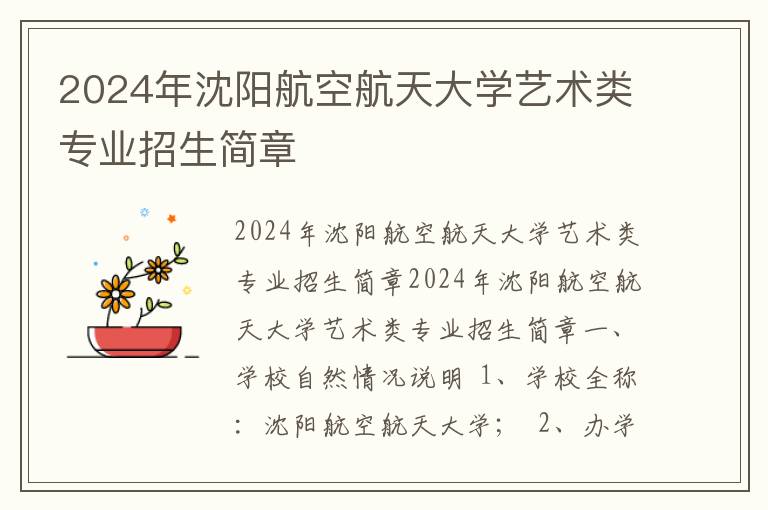 2024年沈阳航空航天大学艺术类专业招生简章